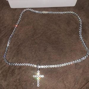 White Gold Diamond Cross Pendant + 4mm Tennis Chain